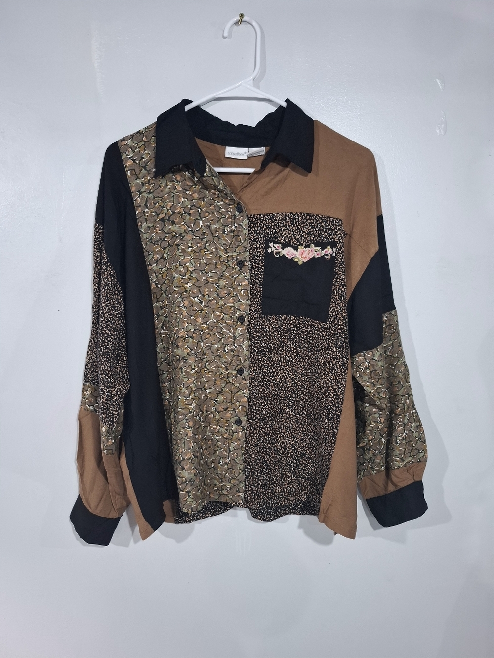 TOGETHER! Women XL Multi-Color Button Down Shirt Patchwork Floral Geometric Boho
